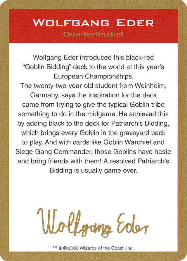 Wolfgang Eder Bio [World Championship Decks 2003]
