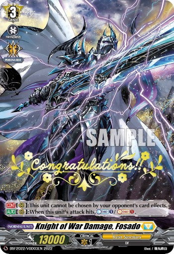 Knight of War Damage, Fosado (Hot Stamped) (BSF2022/VGD03EN 2022) [Bushiroad Event Cards] - PCA Designer Toys