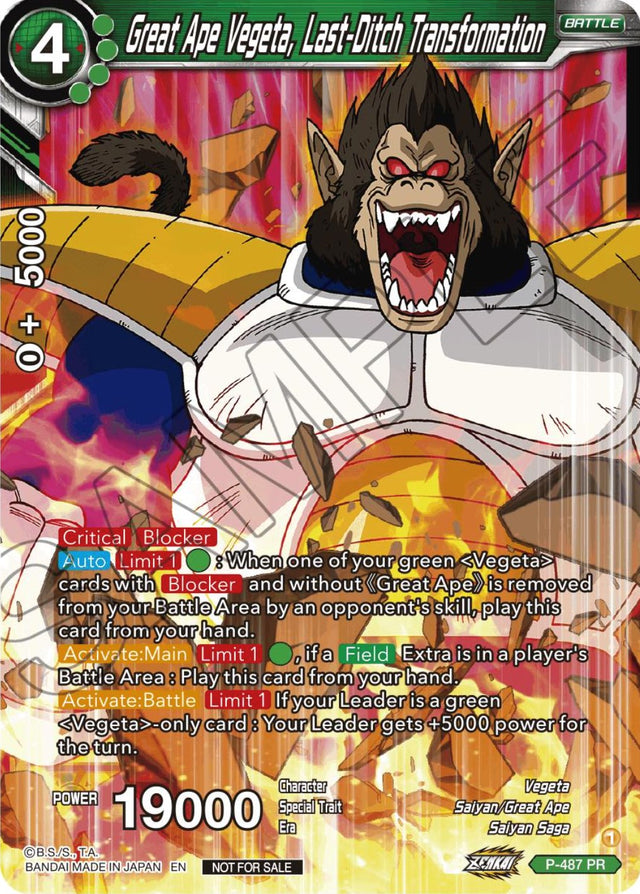 Great Ape Vegeta, Last-Ditch Transformation (Zenkai Series Tournament Pack Vol.3) (P-487) [Tournament Promotion Cards] - PCA Designer Toys