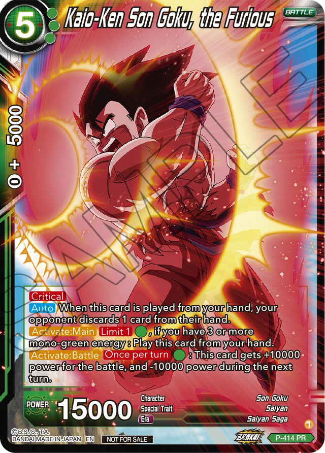 Kaio-Ken Son Goku, the Furious (Zenkai Series Tournament Pack Vol.1) (P-414) [Tournament Promotion Cards] - PCA Designer Toys