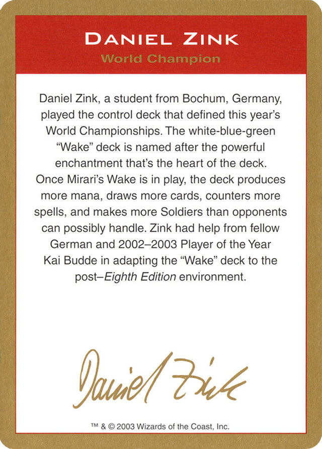Daniel Zink Bio [World Championship Decks 2003]
