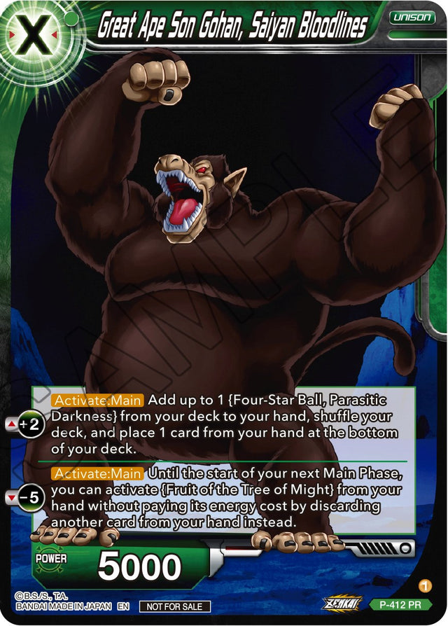 Great Ape Son Gohan, Saiyan Bloodlines (Zenkai Series Tournament Pack Vol.1) (P-412) [Tournament Promotion Cards] - PCA Designer Toys