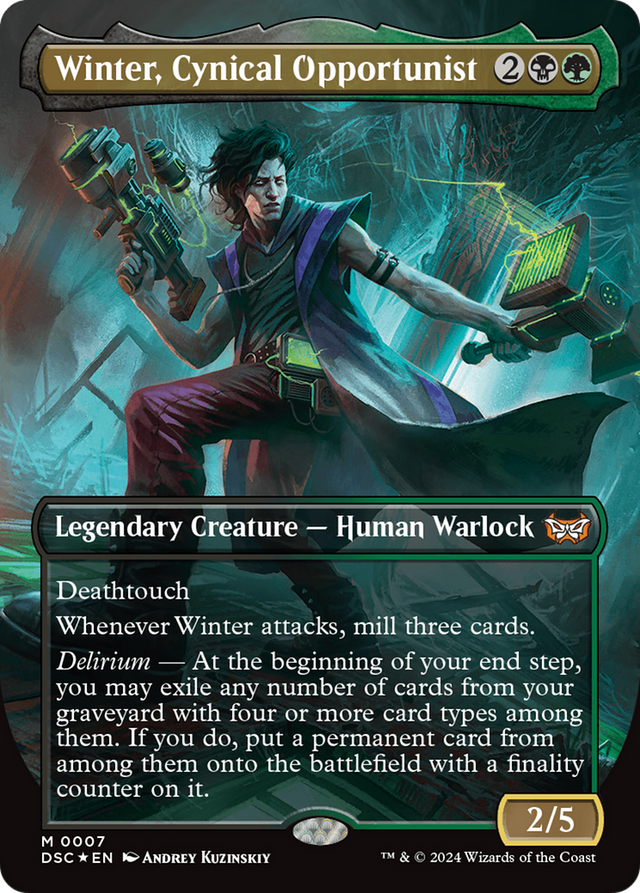 Winter, Cynical Opportunist (Borderless) [Duskmourn: House of Horror Commander] - PCA Designer Toys
