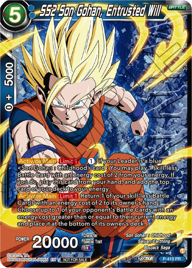 SS2 Son Gohan, Entrusted Will (Zenkai Series Tournament Pack Vol.1 Winner) (P-410) [Tournament Promotion Cards] - PCA Designer Toys