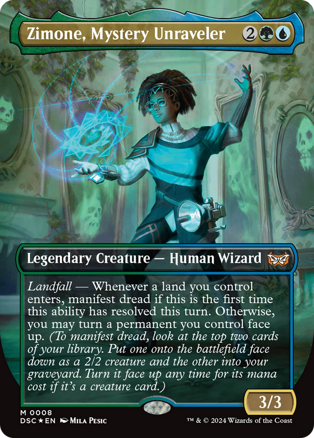 Zimone, Mystery Unraveler (Borderless) [Duskmourn: House of Horror Commander] - PCA Designer Toys