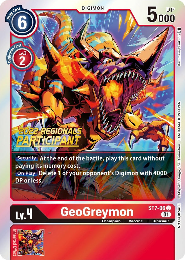 GeoGreymon [ST7-06] (2022 Championship Offline Regional) (Online Participant) [Starter Deck: Gallantmon Promos] - PCA Designer Toys