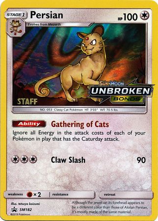 Persian (SM182) (Staff Prerelease Promo) [Sun & Moon: Black Star Promos] - PCA Designer Toys