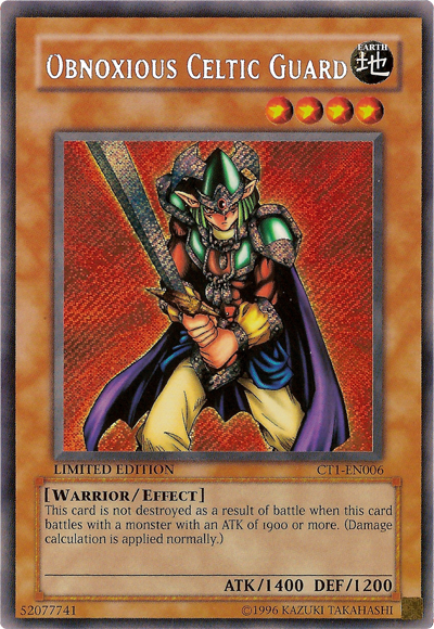 Obnoxious Celtic Guard [CT1-EN006] Secret Rare - PCA Designer Toys