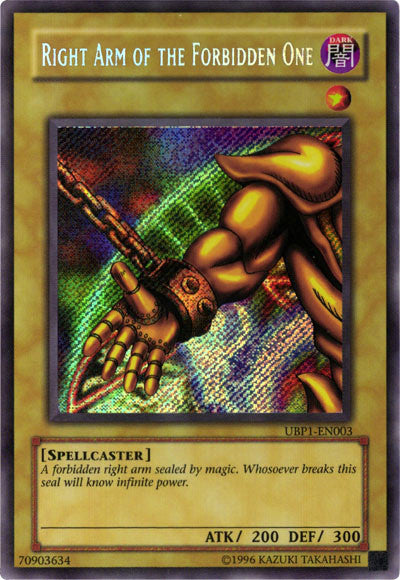 Right Arm of the Forbidden One [UBP1-EN003] Secret Rare - PCA Designer Toys