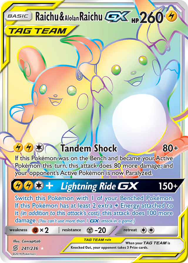 Raichu & Alolan Raichu GX (241/236) [Sun & Moon: Unified Minds] - PCA Designer Toys