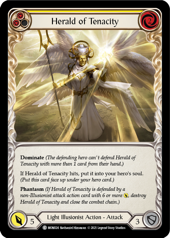 Herald of Tenacity (Yellow) [MON024-RF] (Monarch)  1st Edition Rainbow Foil - PCA Designer Toys