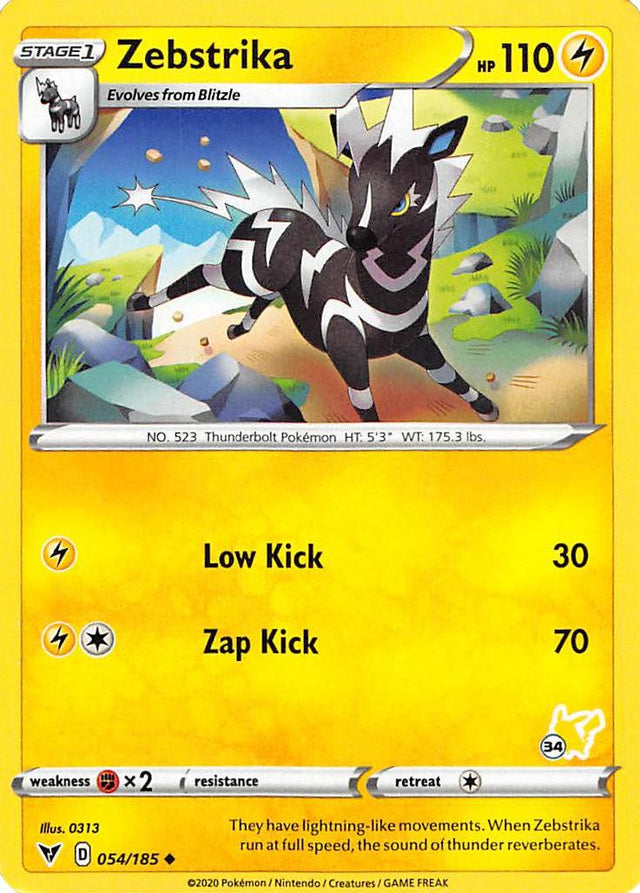 Zebstrika (054/185) (Pikachu Stamp #34) [Battle Academy 2022] - PCA Designer Toys