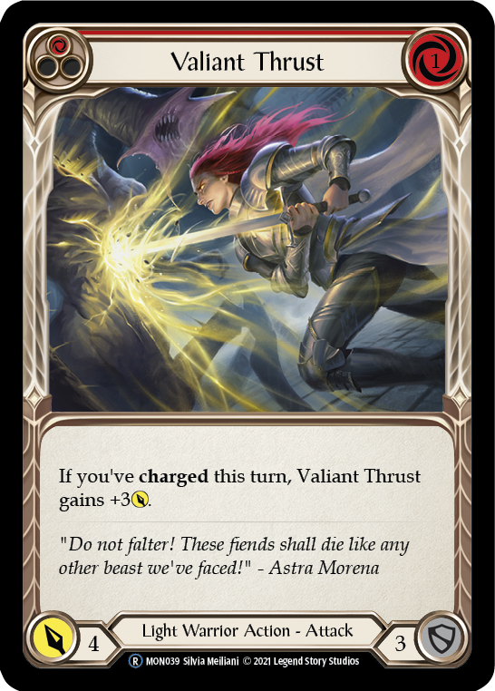 Valiant Thrust (Red) [U-MON039-RF] (Monarch Unlimited)  Unlimited Rainbow Foil - PCA Designer Toys