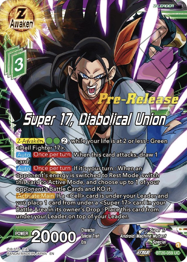 Super 17, Diabolical Union (BT20-059) [Power Absorbed Prerelease Promos] - PCA Designer Toys