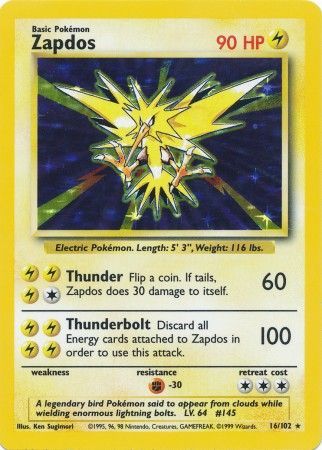 Zapdos (16/102) [Base Set Unlimited] - PCA Designer Toys