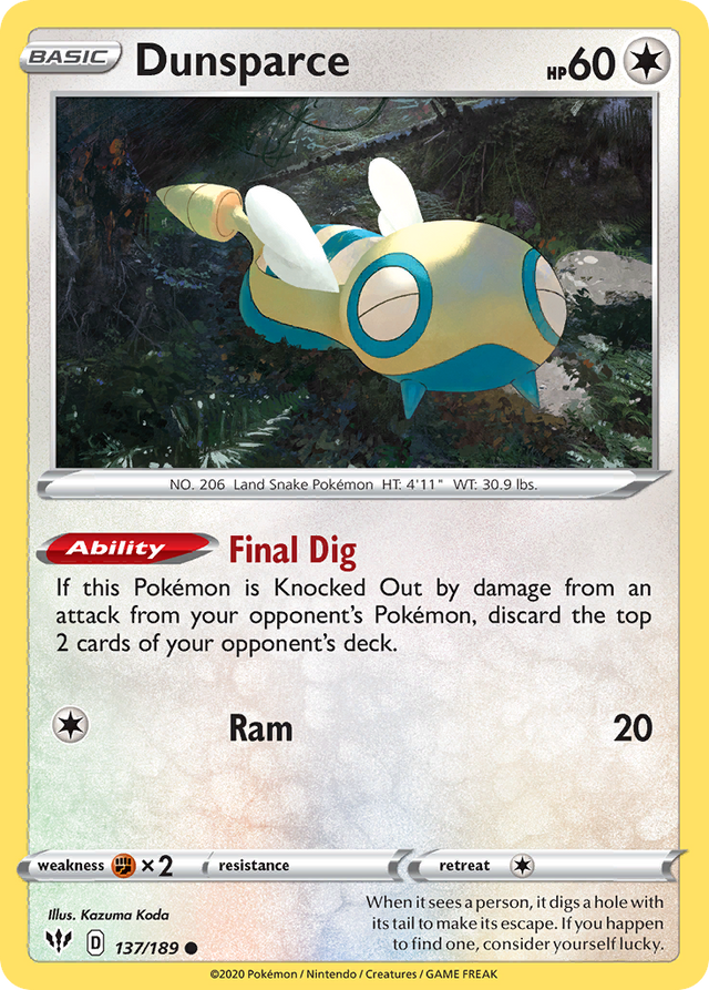 Dunsparce (137/189) [Sword & Shield: Darkness Ablaze] - PCA Designer Toys