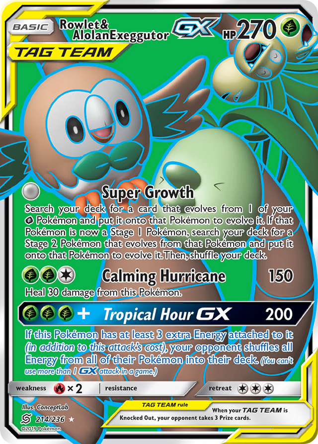 Rowlet & Alolan Exeggutor GX (214/236) [Sun & Moon: Unified Minds] - PCA Designer Toys