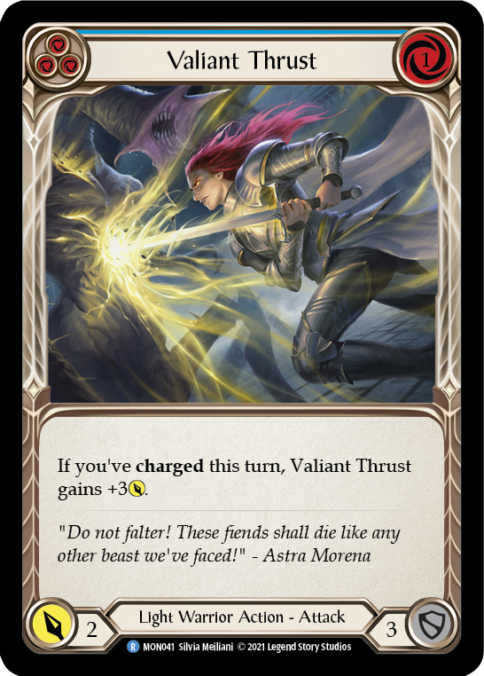 Valiant Thrust (Blue) [MON041-RF] (Monarch)  1st Edition Rainbow Foil - PCA Designer Toys