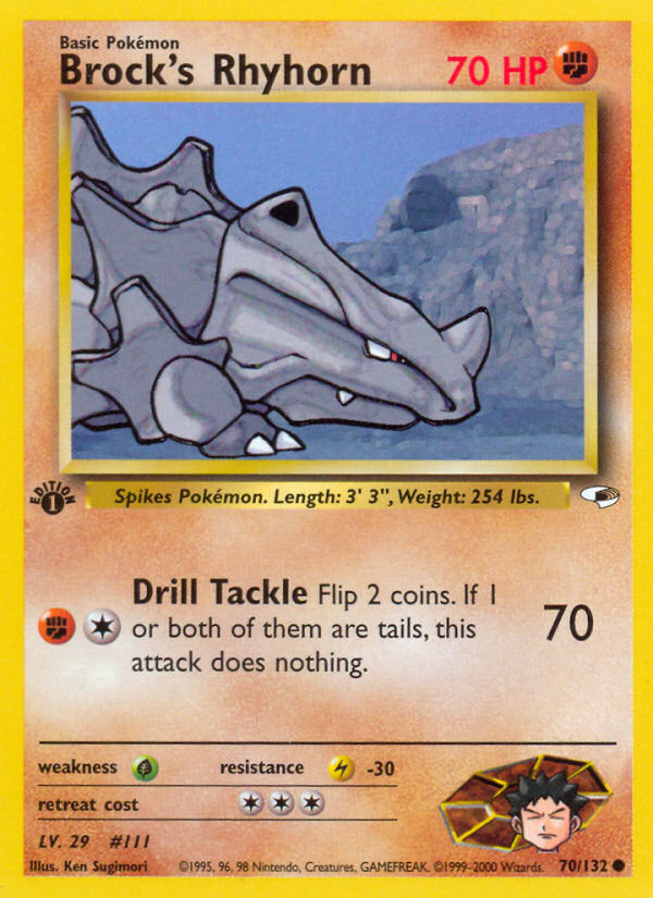 Brock's Rhyhorn (70/132) [Gym Heroes 1st Edition] - PCA Designer Toys