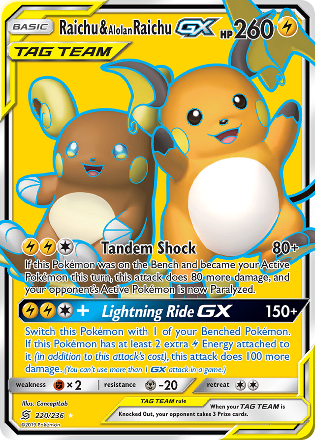 Raichu & Alolan Raichu GX (220/236) [Sun & Moon: Unified Minds] - PCA Designer Toys