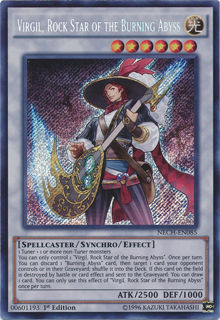 Virgil, Rock Star of the Burning Abyss [NECH-EN085] Secret Rare - PCA Designer Toys