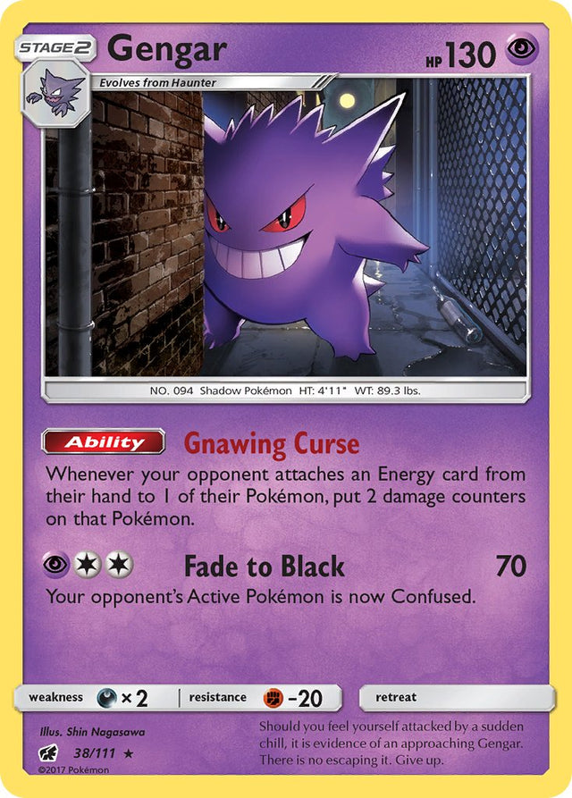 Gengar (38/111) (Prerelease Kit Exclusive) (Theme Deck Exclusive) [Sun & Moon: Crimson Invasion] - PCA Designer Toys