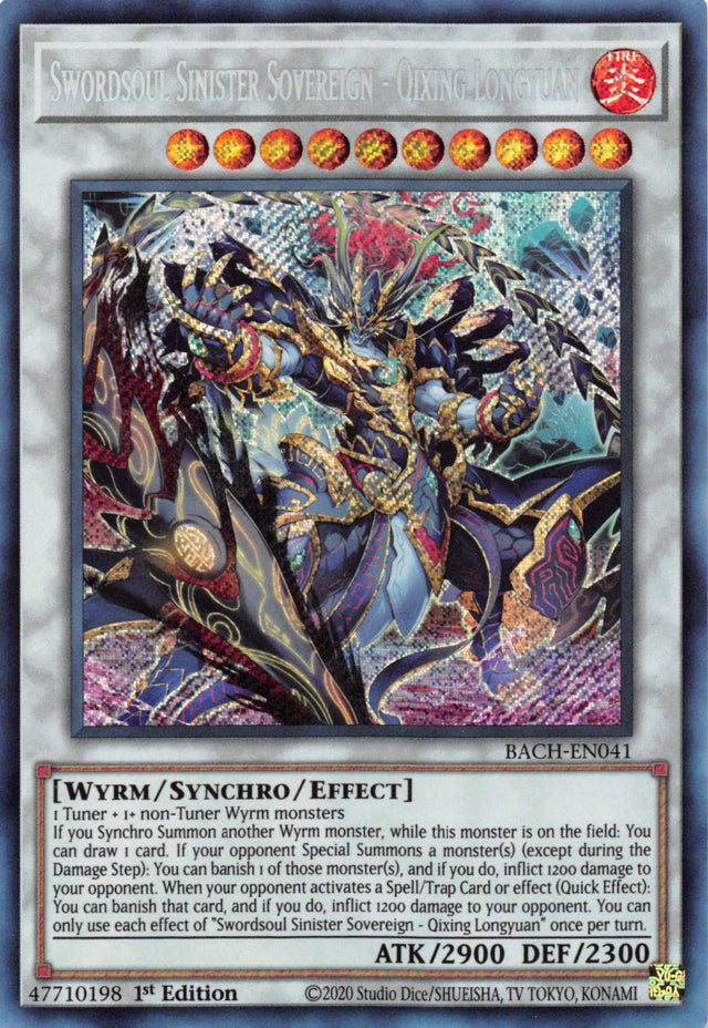 Swordsoul Sinister Sovereign - Qixing Longyuan [BACH-EN041] Secret Rare - PCA Designer Toys