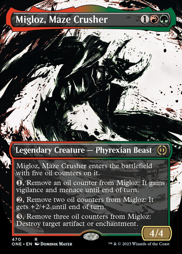 Migloz, Maze Crusher (Borderless Ichor Step-and-Compleat Foil) [Phyrexia: All Will Be One] - PCA Designer Toys