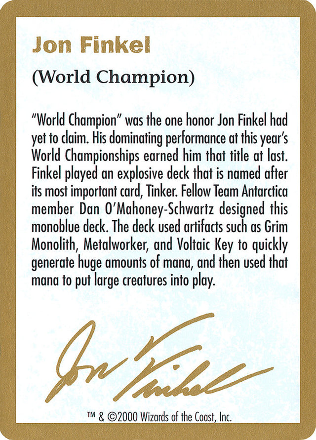 Jon Finkel Bio [World Championship Decks 2000] - PCA Designer Toys